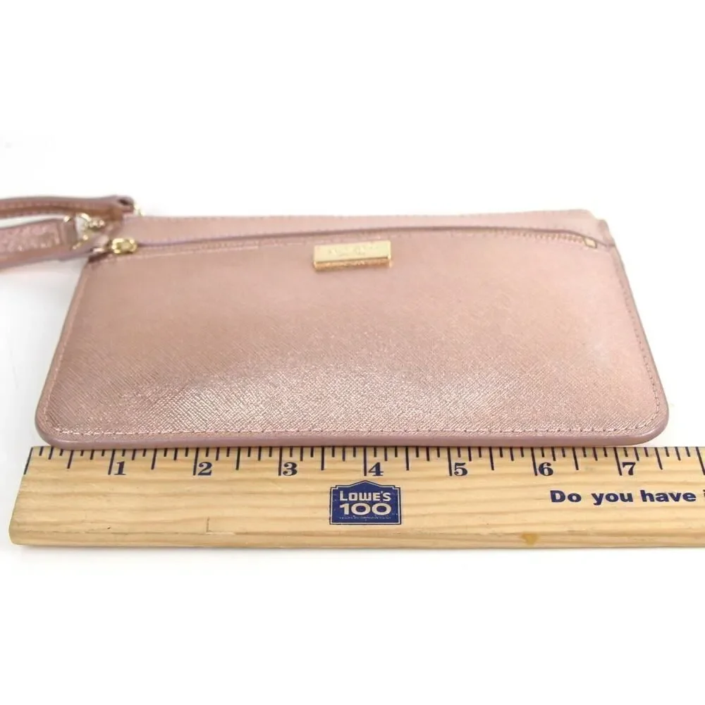 kate spade NY PINK GOLD GENUINE LEATHER ZIP TOP PURSE CLUTCH WALLET WRISTLET
